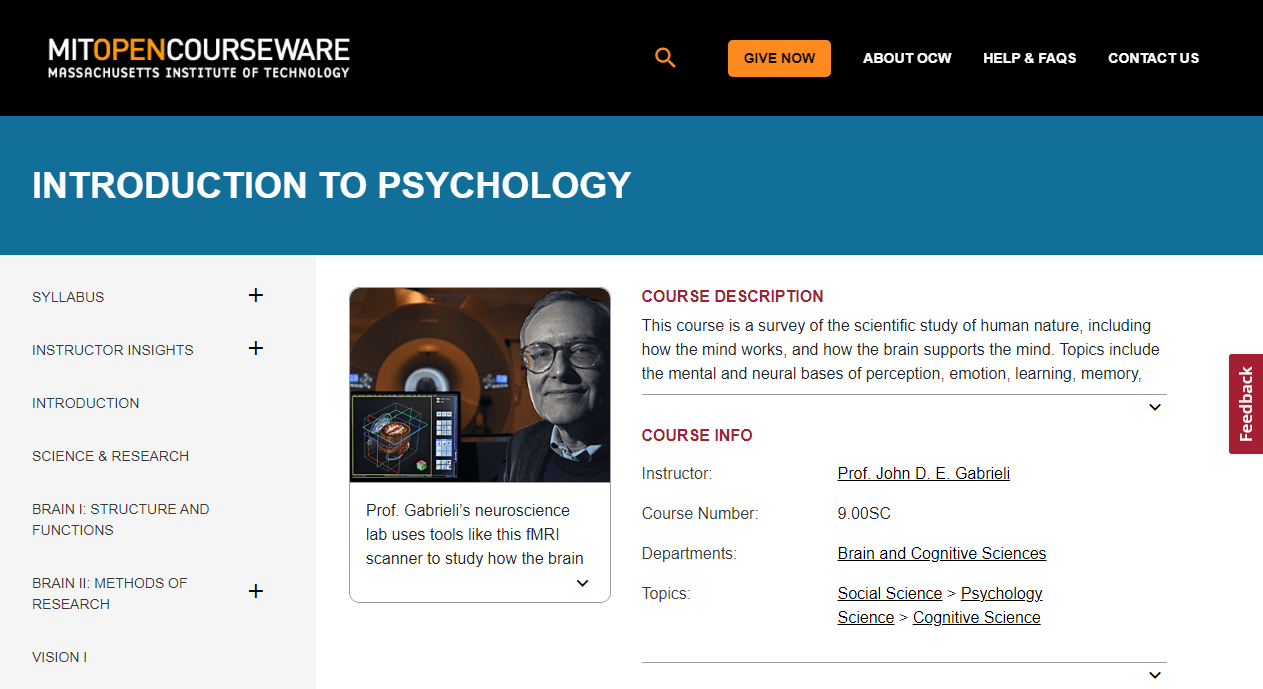 Introduction To Psychology Brain And Cognitive Sciences MIT OpenCourseWare 